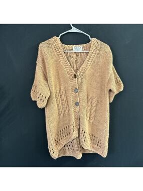 Rico Knit Top Short Sleeve V Neck Stretch Women's Cotton Size L Rusty Orange